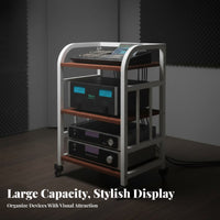 Heavy-Duty Steel Frame Multi-Tier Audio Equipment Stand Anti-Fall Back Guard Adjustable Amplifier Cabinet Space-Saving Rolling Audio Component Rack Easy Assembly for Audiophiles, Home Theater, Living Room