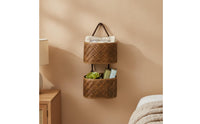 Double Tier Storage Basket Braided Tier Hanging Basket Vertical Wall Mounted Storage Rack for Bedroom