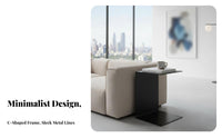 Minimalist Design C-Shaped Couch Table Movable Slide-Under Sofa Table Modern Look Household Furniture Space-Saving for Apartment Dwellers, Remote Workers, Living Room, Small Spaces, Bedroom, Home Office