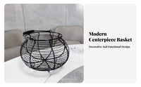 Sturdy Iron Construction Wire Egg Basket Rustic Design Round Basket with Handle Ventilated for Countertop, Pantry, Garden