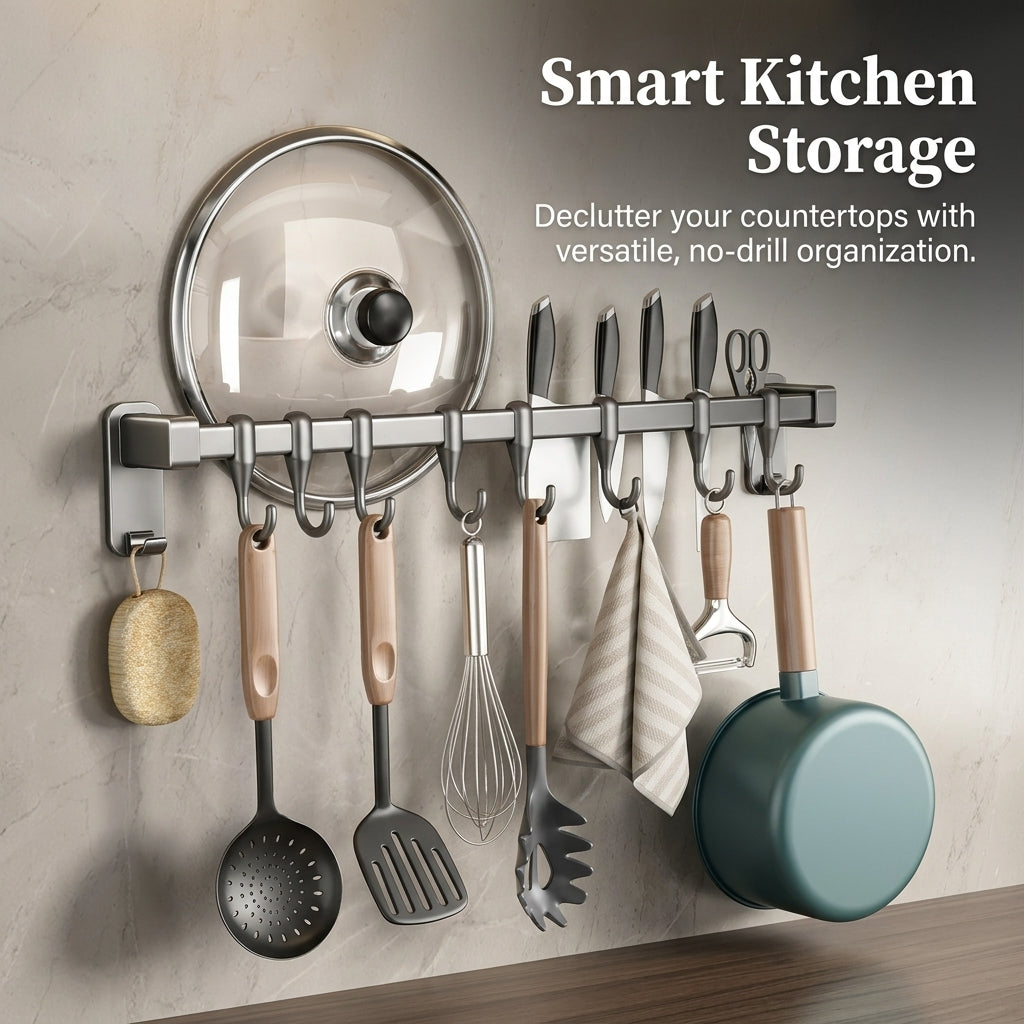 Bedroom and Closet Hanging Rack with Double Rod Design for Extra Storage, Waterproof Aluminium Hook and Pot Lid