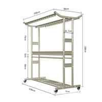 Heavy Duty Mobile Clothes Drying Rack Windproof Hanger Holes Rolling Garment Rack with Shelves Freestanding Clothes Airer for Courtyard