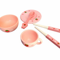 Wooden Pretend Kitchen Accessories for Children Tableware Set Bowl Mug Plate Spoon Educational Toy