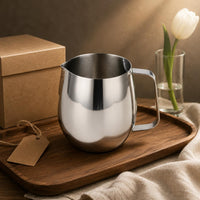 Pouring Spout Milk Frothing Pitcher Polished Finish Coffee Frothing Pitcher Side Handle Stainless Steel Milk Jug Rounded Body for Cafe