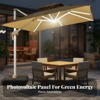 Double-Headed Cantilever Umbrella Protection Double Head Garden Umbrella Aluminum Alloy Frame Twin Canopy Solar Lighted Parasol for Homeowners, Deck