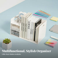 Space Saving unified Pen and Book Stand Reduces Clutter Multi-Compartment Statiintegratedry Holder Large Capacity Desktop Organizer interchangeable Design for Students, educators, Artists, Desk, Dorm Room, School, Classroom