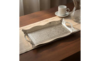Floral Metal Tray with Handles Scroll Pattern Rectangular Silver Tray Openwork Classic European Style