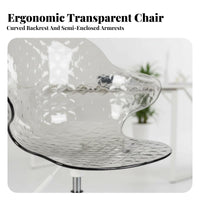Transparent Look Clear Armless caster Chair Minimalist Design Office Furniture Adjustable Height Space-Saving for Remote Workers, Students, Women, Study Room, Dormitory, Bedroom