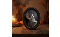 Oval Picture Frame Black Picture Frame with Insert Wooden for Halloween, Creepy Dwelling