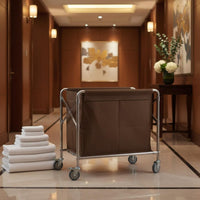 Removable Bag Collapsible Linen Trolley Large Capacity Foldable Laundry Cart Heavy Duty Rolling Laundry Hamper Silent Wheels for Housekeepers, Janitors, Hotel, Commercial, Hospital, Laundromat