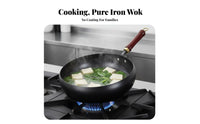 Uncoated Iron Wok Non Coating Chinese Wok Stir-Fry Pan Multifunctional Professional Grade for Chefs