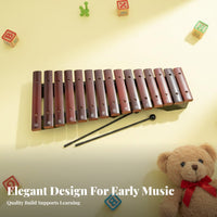 Faux Rosewood Finish-Style Finish 15 Note Xylophone Educational Music Education Teaching Instrument Child-Safe Wooden Xylophone for Toddlers, Beginners, Music Class, Classroom, Playroom