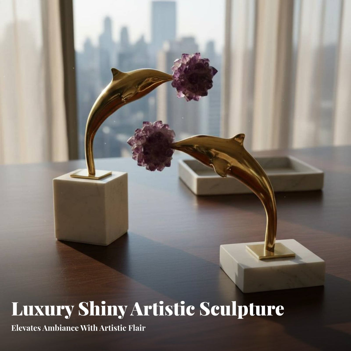 Brass Dolphin Figurine Elegant Design Brass Dolphin Ornament Fine Detailing Marine Animal Figurine for Office Workers, Adults, Desk, Shelf, Bookshelf