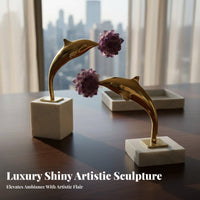 Brass Dolphin Figurine Elegant Design Brass Dolphin Ornament Fine Detailing Marine Animal Figurine for Office Workers, Adults, Desk, Shelf, Bookshelf