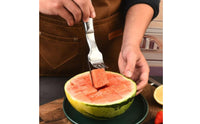 Watermelon Cutter Handheld Watermelon Fork Cutter 2-in-1 Fruit Cutter Rounded Grip Kitchen Tool Metal Finish