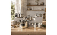 9 Pieces Stainless Steel Cookware Set Composite Bottom Cookware Set with Glass Lids Pots and Pans Polished Frying Pan