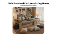 Japanese aesthetic Wooden Frame Storage Futon Foldable Design transformable Futon Bed Space-Saving Sleeper Sofa two-in-oneUse for Small Apartment Dwellers, Overnight Guests, Homeowners, Living Room, Home Office