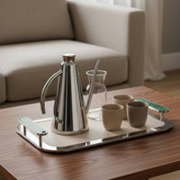 Marble Handle Decorative Tray Multipurpose Stainless Steel Storage Tray Large Capacity Home Decor for Living Room
