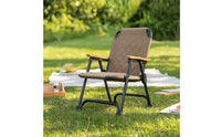 Quilted Kermit Chair Low-Height Folding Chair with Wooden Armrests Stable Furniture Sturdy for Fishing