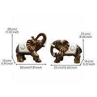 Ceramic couple Elephant Figurine Auspicious Gift Jeweled Elephant Statue Glazed Finish House Decoration for Office, Living Room, Entryway