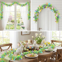 Easter Egg Garland Festive Design Easter Tinsel Garland Shiny Colorful Egg Streamer for Party Planners, Families, Wall Hanging, Indoor, Classroom