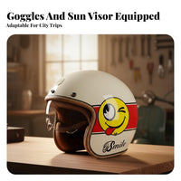 Retro 3/4 All Season 3/4 Open Face Removable and Washable Lining Shielded Headwear for Men, Women, Street Riding
