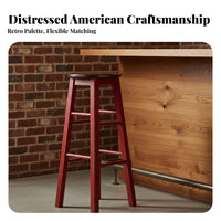 Distressed Finish Vintage High Stool Retro Design Industrial Bar Stool Built-in Footrest Seating Furniture Anti-Rust Powder Coated for Cafe Owners, Homeowners, Interior Decorators, Restaurant, Cafe, Living Room