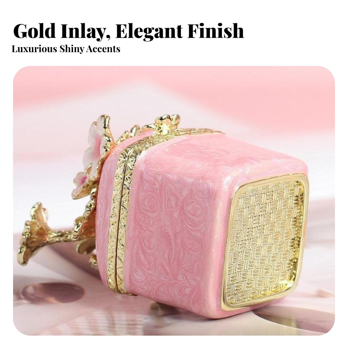 Cherry Blossom Trinket Box Birthday Gift Enamel Jewelry Box Presentable Crystal Embedded Jewelry Case for Women, Girls, Desktop, Dresser, Vanity