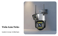 Twin Lens PTZ Security Camera Pan & Tilt Function Twin Lens Security Camera Weatherproof IP66 Waterproof for Home Exterior, Yard