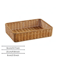 Hand Woven Tray Basket Rounded Edges Rattan Storage Basket Light Brown