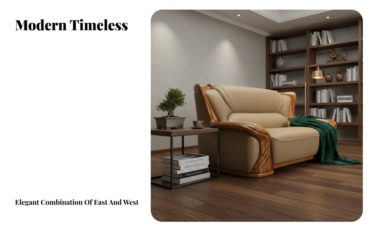 Wood Frame Leather Sofa New Chinese design Living Room Furniture Top-Grain Cowhide Couch for Luxury Shoppers, Homeowners, Villa, Large Apartment, Study