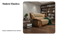 Wood Frame Leather Sofa New Chinese design Living Room Furniture Top-Grain Cowhide Couch for Luxury Shoppers, Homeowners, Villa, Large Apartment, Study