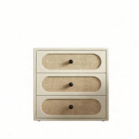 Japanese Design 3-Drawer Rattan Bedside Table Natural Wood Look 3-Drawer Rattan Cabinet Nordic Aesthetic Nightstand Vintage design for Guesthouse Owners, Homeowners, Renters, Bedroom, Living Room, Entryway, Hallway