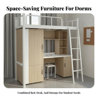 Study and Rest 2-in-1 Loft Bed Desk Combo Space-Saving Student Workstation Bed Safe Load-Bearing Dormitory Furniture Heightened Guardrail for Dorm Residents, Young Adults, Apartment, Apartments, Small Rooms, Bedroom