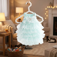 Princess Dog Dress with Layered Tulle and Bow, Elegant Cat Dress for Small Pets, Summer Dog Clothes for Wedding Party Evening Lace Occasions