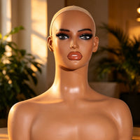 PVC Mannequin Head Photo Prop Female Bust Mannequin with Shoulders Female Display Bust for Salon