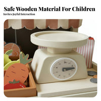 Wooden Market Stall Toy Includes Register Kids Grocery Store Playset Role-Playing Fun Wooden Market Stand Playset for Preschool, Daycare, Nursery