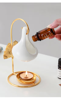 Gold Maple Leaf Hanging Incense Burner Creative Aromatherapy Oil Lamp Candle Warmer