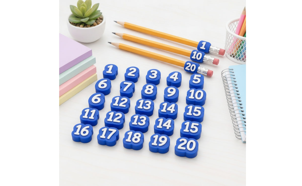 20 Pieces Numbered Pencil Topper Rounded Pencil Topper with Numbers Stationery Long-Lasting Compact for Teachers