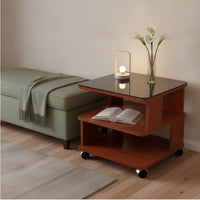 Modern Side Table with Storage Shelves Space-Saving Side Table with Glass Surface Minimalist Furniture Versatile for Small Areas