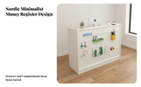Compact Design Small Checkout Counter Multi-Functional Retail Currency Ier Stand Stable and Sturdy Modern Checkout Counter Lockable Drawers for Retailers, Shop Owners, Receptionists, Clothing Boutiques, Beauty Salons, Boutique, Office