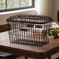 Black Front Bike Basket with Lid Rectangular Front Bike Basket with Cover Grid Sturdy for Errands