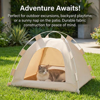 Waterproof Outdoor Cat House, Pet Tent with Removable Mat, All-Season Washable Fabric Coffee Cat House for Garden