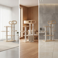 Feline Climber with Viewable Perch Multi-Level Feline Climber with Condo Tall Furniture Cats, Indoor, Living Room, Window
