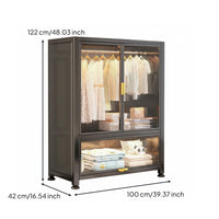 1 Piece Metal Wardrobe Cabinet Steel Storage Dustproof Bedroom Wardrobe Large Capacity Easy Assembly Carbon Steel Frame Suitable for Families Dorm Room Home Office Garage