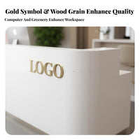 Modern Reception Desk with Lacquered Finish Contemporary Salon Front Desk Lamp Feature Luxury Commercial Counter Suitable for Beauty Salons Retail Stores Corporate Lobbies Professional Workplaces