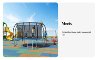 Outdoor Steel Frame Trampoline, Lantern Design Enclosure, Basketball Hoop, Commercial Fun, Kids & Adults