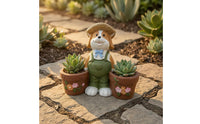 Solar Dog Planter Statue Magnesium Compound Oxide Dog Statue Planter Resin Creature Flower Pot Sculpture Straw Hat Garden Decor