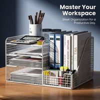 Desk Storage Organizer with Rotating Metal Frame, Multi-Tier Desktop File for Office Workers, Document Rack Management
