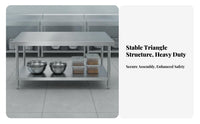 Easy to Clean Stainless Steel Work Table Rust-Resistant Commercial Kitchen Prep Table Stable Structure Stainless Steel Workbench High Load-Bearing Capacity for Restaurant Team, Workshop Workers, Professionals, Bakery, Warehouse, Garage, Laundry Room